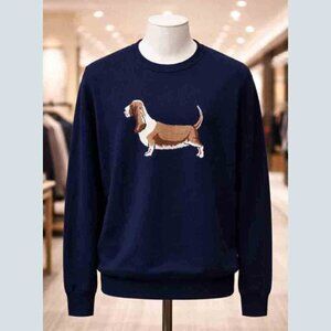 $85 Club Room Merino Wool Blend Sweater Basset Hound Navy Blue Men's Size XXL